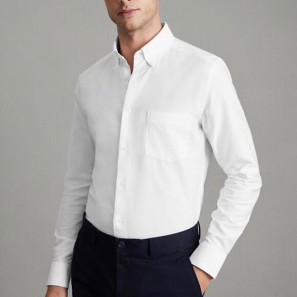 Reiss Greenwich Slim Fit Button Front White Cotton Oxford Shirt Size XL - Picture 1 of 5